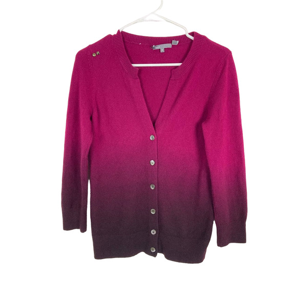 Vince Sweaters - Vince 100% Cashmere Button Cardigan Women Medium 3/4 Sleeves Purple Pink Ombre